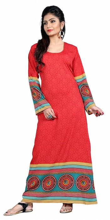 Women's Trendy Printed Round Neck Kaftans Abayas Multiple Colors & Designs